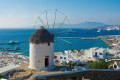 A panoramic view of the port of Mykonos