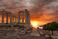 Sunset in the Temple of Poseidon at the edge of Cape Sounion