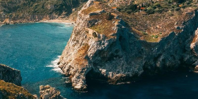 Aerial view of the fortress of Kastro, Skiathos