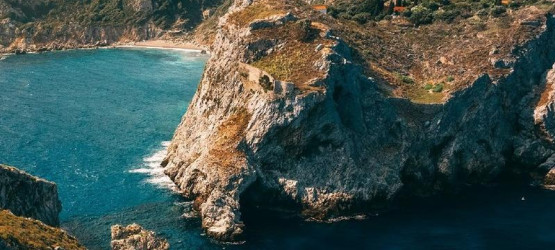 Aerial view of the fortress of Kastro, Skiathos